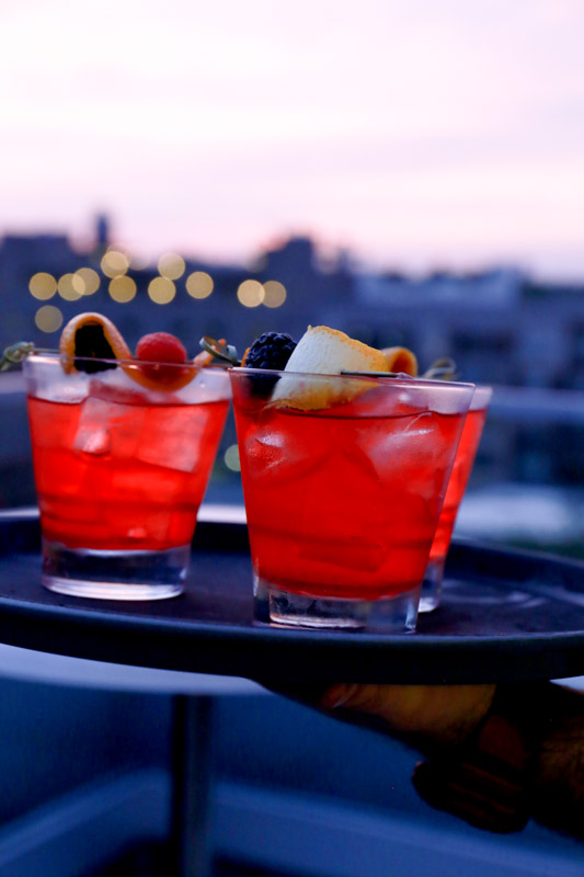 A flight of berry-based drinks at O Bar.