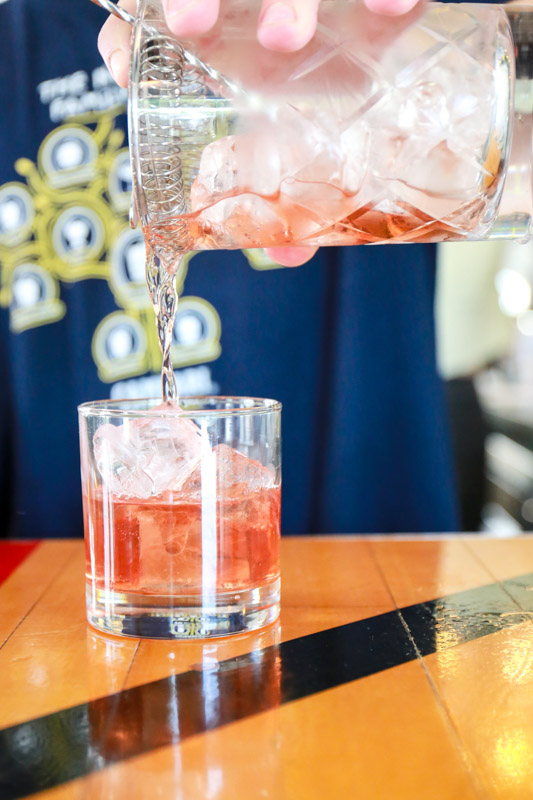 A Negroni poured into a rocks glass.