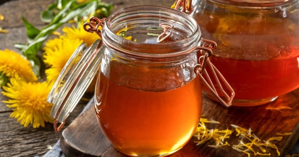 Close up image of dandelion honey